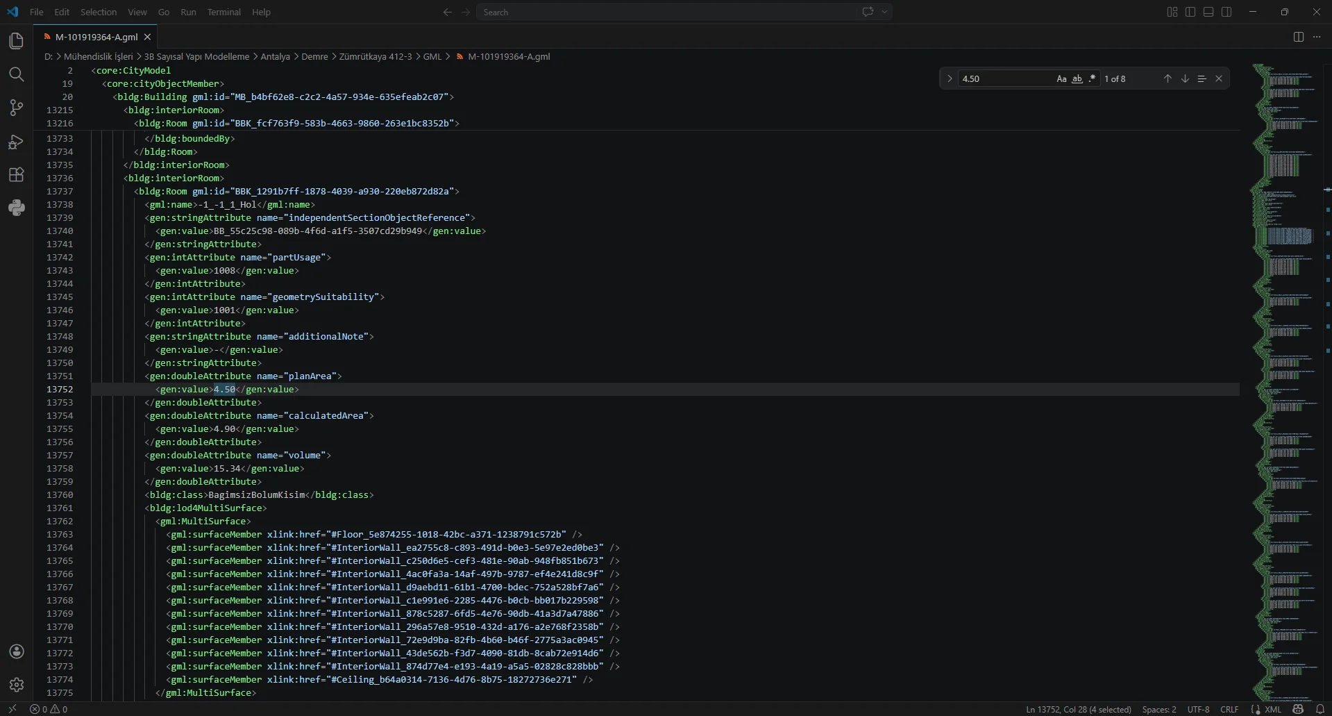 3 Boyutlu (3B) Sayısal Yapı Modeli, 3BSYM, Dijital Bina Üretim Rehberine Tam Uyumlu Olarak TKGM Standartlarında CityGML Üretimi