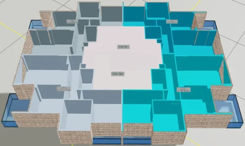 Ortak Teraslı Çatıya Sahip Yapı için 3 Boyutlu Sayısal Yapı Modeli Örneği - Kat Modeli