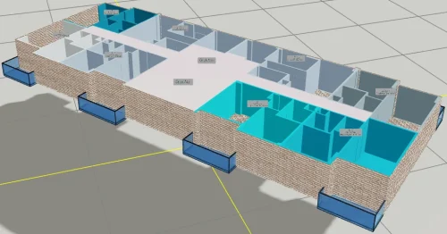 Ortak Teraslı Çatıya Sahip Yapı için 3 Boyutlu Sayısal Yapı Modeli Örneği - Kat Modeli