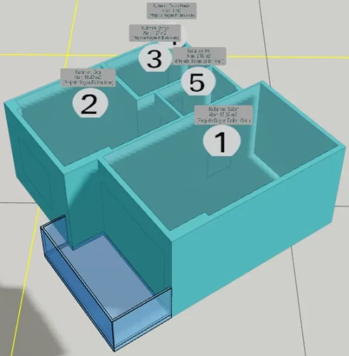 Ortak Teraslı Çatıya Sahip Yapı için 3 Boyutlu Sayısal Yapı Modeli Örneği - Bağımsız Bölüm Kısımları