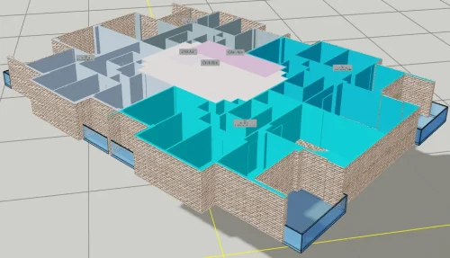 Yarı Ortak Teraslı Yapı için 3 Boyutlu Sayısal Yapı Modeli Örneği - Kat Modeli