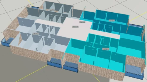 Ortak Teraslı Çatıya Sahip Yapı için 3 Boyutlu Sayısal Yapı Modeli Örneği - Kat Modeli