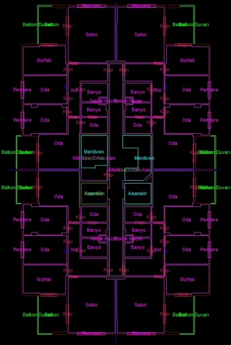 Ortak Teraslı Çatıya Sahip Yapı için 3 Boyutlu Sayısal Yapı Modeli Örneği - Kat Planı Çizimi