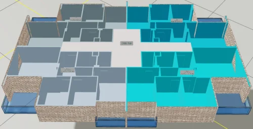 Ortak Teraslı Çatıya Sahip Yapı için 3 Boyutlu Sayısal Yapı Modeli Örneği - Kat Modeli