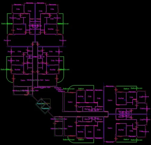 Oval Balkonlu ve L Tipi Yapı için 3 Boyutlu Sayısal Yapı Modeli Örneği - Kat Planı Çizimi