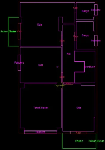 Tripleks Villa için 3 Boyutlu Sayısal Yapı Modeli Örneği - Kat Planı Çizimi
