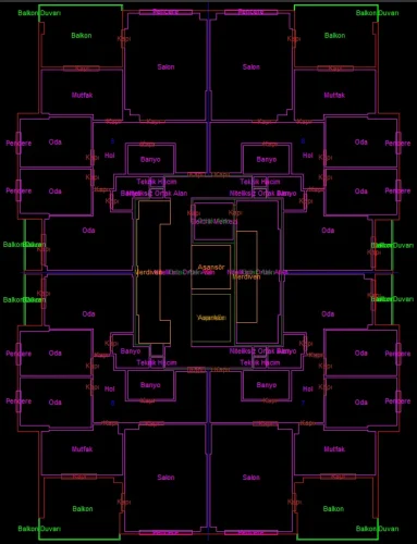 Yarı Ortak Teraslı Yapı için 3 Boyutlu Sayısal Yapı Modeli Örneği - Kat Planı Çizimi
