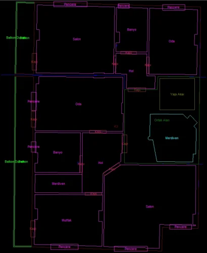 Sayısallaştırma Yoluyla Model Üretimi Gerçekleştirilen 3 Boyutlu Sayısal Yapı Modeli Örneği - Kat Planı Çizimi