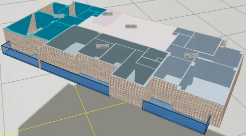 Ortak Teraslı Çatıya Sahip Yapı için 3 Boyutlu Sayısal Yapı Modeli Örneği - Kat Modeli