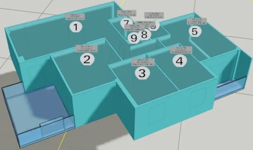 Eğimli Çatıya Sahip Yapı için 3 Boyutlu Sayısal Yapı Modeli Örneği - Bağımsız Bölüm Kısımları