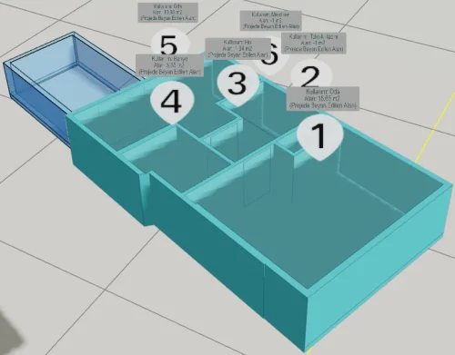 Çatı Katlı Yapı için 3 Boyutlu Sayısal Yapı Modeli Örneği - Bağımsız Bölüm Kısımları